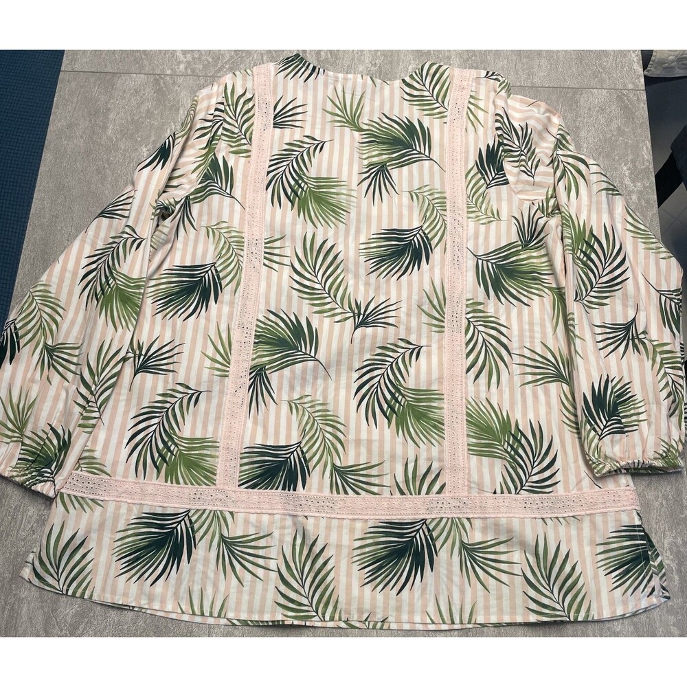 Lands End Sz L 14-16 Pink & White Striped Palms Tunic Mature Tropical Beach Cool - Picture 6 of 9